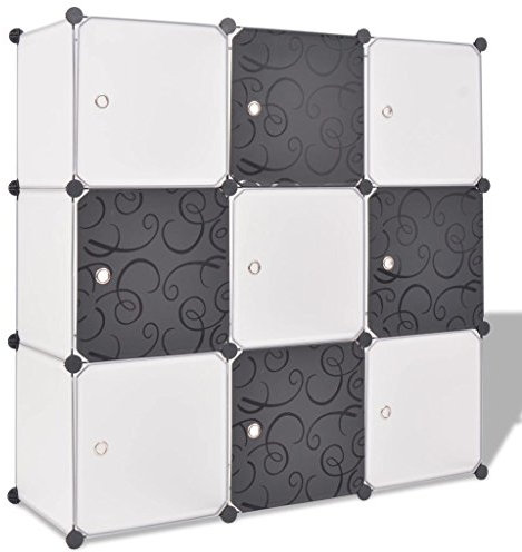 Xichuzi Regalsystem Würfelregal mit 9 Fächern, Vitrine, Raumteiler Regal, Steckregal, Regalsystem, Stufenregal, Bücherregal, Schrank Regal, Schwarz und Weiß