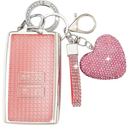 ZVRSUA Autoschlüssel Hülle Passt für Renault,Keycard Hülle mit Glitzer Herz Schlüsselanhänger Kompatibel mit Renault Koleos Kadjar Megane Captur Espace (Rosa)