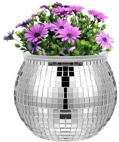 WJLYDM Discokugel Blumentopf Discokugel Blumenvase Disco-Pflanzgefäß Discokugel Pflanzenhalter Disco-Pflanzgefäß Silber Spiegelglas Dekor Vase