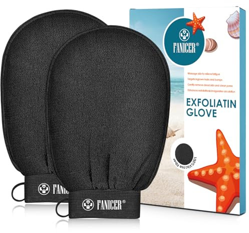 2 Stück Peeling Handschuhe, Exfoliating Gloves, Tiefenpeeling-Handschuhe, Effektives Peeling, Abgestorbene Haut, Massage-Körperpeeling-Handschuhe für das Home-Spa, Bad & Sauna, Schwarz