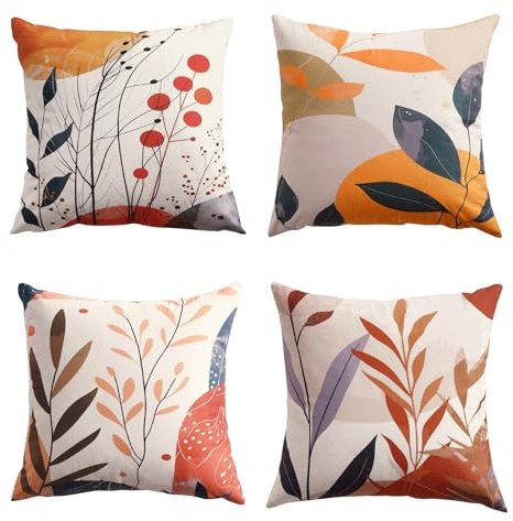 Habodd Kissenbezug 45x45 cm 4er Set Samt Kurzplüsch Abstrakt Boho Frühling Herbst Bunt Waschbar Sofa Kissenhülle Wohnzimmer Dekokissen,Orange Rot Erdtöne