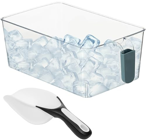 Nyutcwe Ice Bin for Freezer with Scoop, Plastic Freezer Ice Bin with Pull out Handle, Clear Storage Bucket for Home, Bars, Restaurants for with Scoop