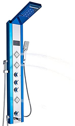Led Shower Panel Tower System Digital Display Shower Column Stainless Steel Shower Panel System with Shower Head, Handheld Shower, Body Jets, Tub Spout, Bidet Spray,Yellow,Black