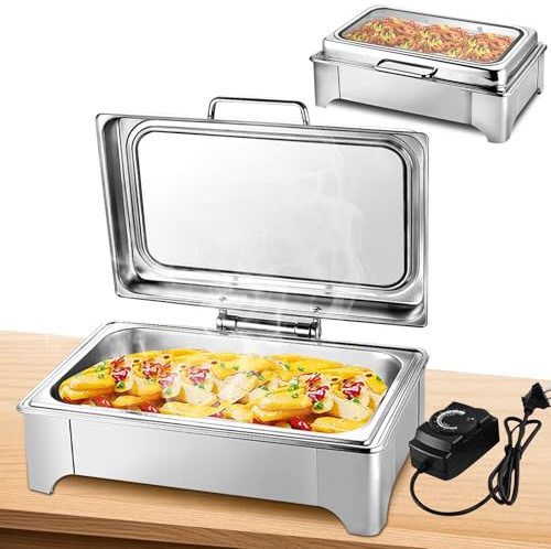 VFDZ Chafing Dish Elettrico, 9L Scaldavivande Buffet Elettrico, Acciaio Inox Scaldavivande Catering Buffet, Scaldavivande Elettrico Ristorante con Coperchio Trasparente per Catering, Party (1/1)