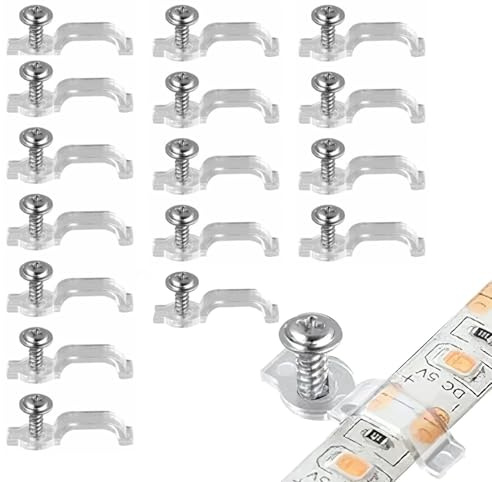100 Pcs LED Strip Clips Cord Organiser Cable Clips with Screws | Waterproof Outdoor Light Wire Fixing Mounting Brackets Holder for Cable Management, Christmas Hanging Decorations, Transparen