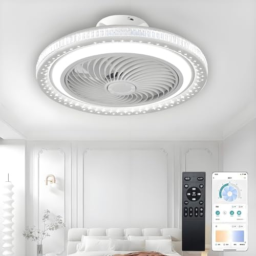 Deckenventilator mit Beleuchtung 30W,Lampe mit Ventilator Schlafzimmer,Deckenventilator mit LED Licht,Ventilador De Techo Con Luz,Leiser deckenventilator mit Licht & Fernbedienung & App-Steuerung