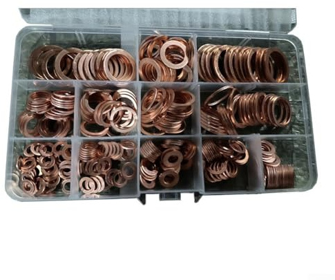 Copper Flat Washer Gasket Assortment Set Ring Seal Kit Purple Copper Flat Washer Collection Ring Seal Set Multi-Size Hardware Kit With Storage Case For Mechanical Equipment(200pcs)