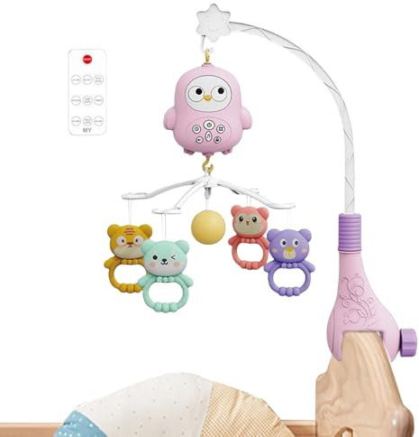 Crib Mobile, Baby Rattle, Musical Bed Bell, Portable Bassinet Attachment, Rotating Nursery Toy for Girls, Boys, Bedside, Playpen, Sleeping Aid, Soothing Entertainment 15.75x9.84x18.9 Inches