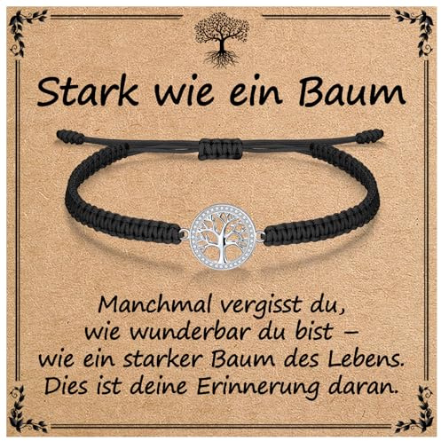 J.Endéar Lebensbaum Armband für Frauen Mädchen Geschenk mit Segenskarte | 925 Sterling Silber, Cubic Zirkonia & Geflochtene Kordel | Geschenk für Geburtstags, Weihnachtstag, Motivations
