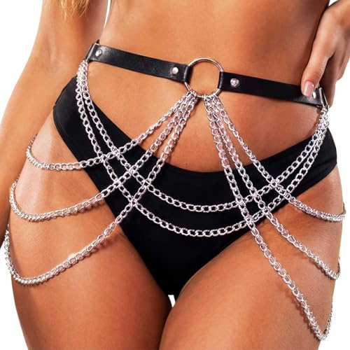Ushiny Punk Leder Körper Kette Gürtel schwarz gotische Taille Gürtel Rave Kostüm Zubehör für Damen