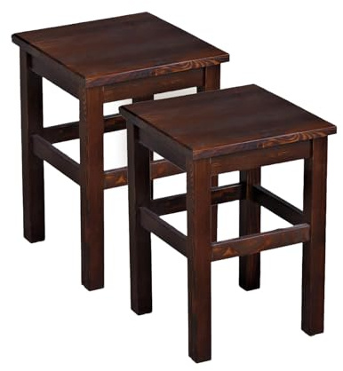 Metdrew Holzhocker | Holzhocker 32 x 32 x 45 cm | Küchenhocker | Quadratischer Hocker | Rustikaler Stil | Einfacher Hocker | Küchenhocker aus Holz | Holzschemel | Farbe: Braun | 2 Stück
