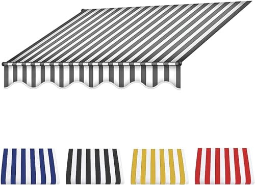 Tenda da sole regolabile per balcone, impermeabile, 4 m, in poliestere, con morsetto, senza foratura, parasole regolabile in altezza, per patio, giardino, balcone, a strisce grigie
