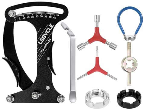 8-teiliges Fahrradspeichenspannungsmesser-Werkzeugset | Inklusive Spannungsmesser, 8-Schnitt-Speichenschraubenschlösser, Gummigriff-Speichenschlüssel, Reifenschuh & Multifunktions-Hex/Schlitzschlüssel