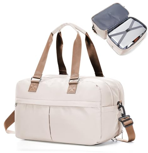 for Ryanair Airlines Underseat Cabin Bag 40X30X20 Weekend Overnight Carry on Holdall for Women Travel Duffel Sport Gym Tote Mum Hospital Bags with Wet Pocket,E1-Beige Brown