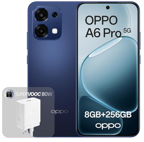 OPPO A6 Pro 5G 8Go+256Go, Smartphone débloqué avec IA, écran AMOLED 6,57 Pouces 120 Hz, caméra AI 50+16 MP, Batterie 6500 mAh, IP69, Stellar Black (Chargeur SUPERVOOC 80 W Inclus)