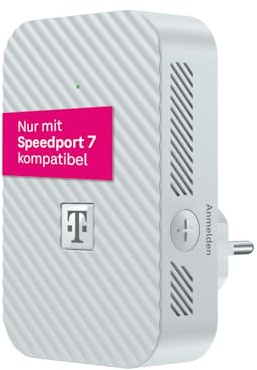 Telekom Speedport 7 Repeater – nur kompatibel mit Speedport 7 Router I Wi-Fi 7 fähiger WLAN-Verstärker I 6.400 Mbit/s, Mesh-Technologie I Ideal für TV in UHD & 4K I Plug & Play per WPS, LAN-Anschluss