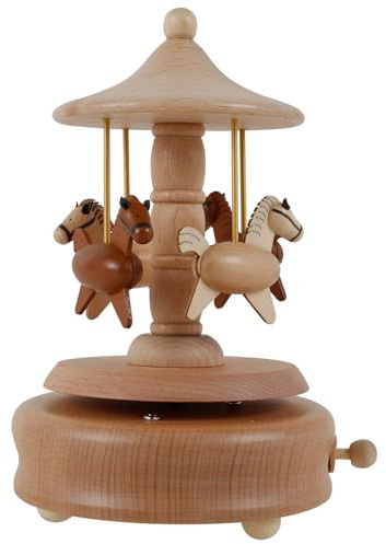 ATopoler Wooden Carousel Music Box, Clockwork Vintage Merry-Go-Round, Beautiful Handmade Wood Musical Boxes, Exquisite Crafts for Birthday/Christmas/Decoration/Gifts