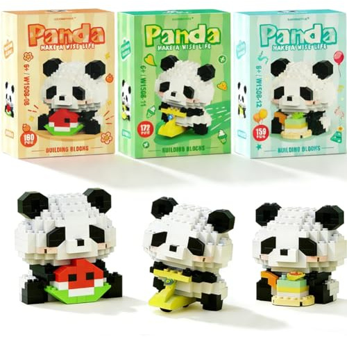 Panda Mini Building Blocks Set, 3pcs Panda Cute Animals Building Sets, for Adults and Children, Panda Micro Building Blocks Suit for Children 9+ Years Old