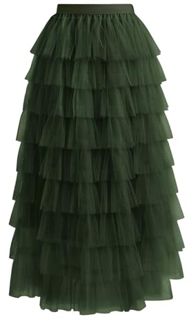 REORIA Women's Tulle Skirt High Waist Mesh Skirt Forest Green Large