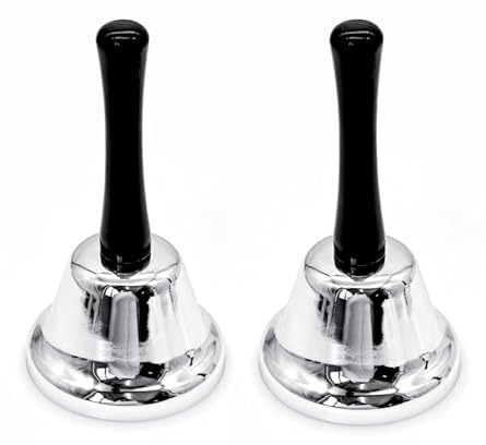JZK 2 x Silber Handglocke Laute Klingelglocke mit Griff Klassenzimmer Glocke Kleine Anrufglocke für ältere Menschen zu Hause Ringglocke für Service Abendessen Hochzeit Schreibtischglocke Chirurgie