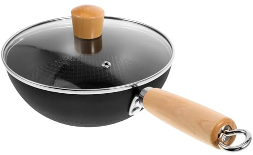 Zerodeko Sartén Wok Pequeña de 20 Cm Antiadherente con Tapa de Vidrio, Hierro Resistente para Cocina de Inducción y Gas, Utensilios de Cocina Diarios, Juego 1 Pieza