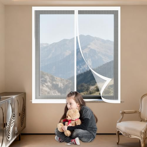 Cortinas Mosquitera Ventana 90 x 70 cm Imanes Se Cierran Automáticamente Mosquitera Magnética Ventanas Fácil de Limpiar para Todas Las Ventanas, Blanco