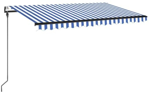 Tenda da sole automatica con illuminazione a LED e sensore di vento, 450 x 300 cm, blu e bianco, con braccio snodato retrattile in poliestere, per terrazza e giardino