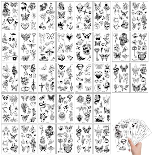 150+ Tatouages Temporaires Femmes Hommes Autocollants Noirs Imperméables Tatouages Papillon Cadeaux Fête Anniversaire