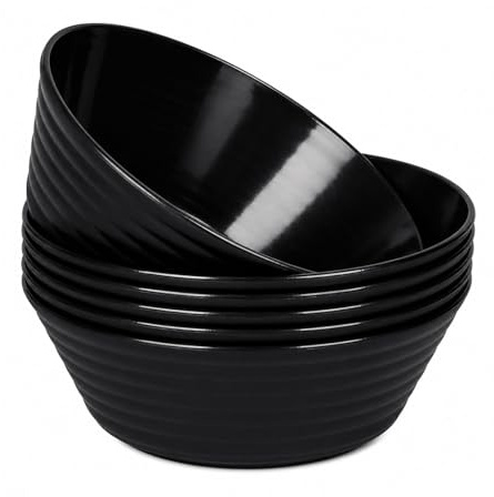 Doafoce 4er Bowl Schüssel 17,5cm Schwarz Schüsseln Unbreakable Müslischalen | Plastikschüssel Suppenschalen Schalensets Salatschüssel für Kinder Erwachesene, Mikrowellen Spülmaschinenfest - 1000ml