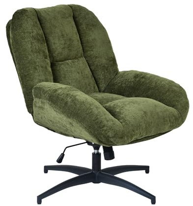Meuble Cosy Fauteuil Pivotant, Hauteur Réglable, Chaise de Salon avec Fonction d'inclinaison, en Tissu Chenille, Jambes Croisées sans roulettes, Vert
