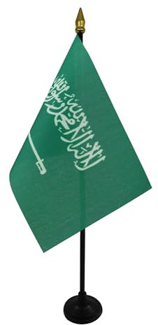 AZ FLAG - Saudi Arabia Table Flag 4'' x 6'' - Saudi Arabian Mini Desk Flag 100% Polyester 15 x 10 cm - Office Mini Banner with 10'' Pole - Golden Spear
