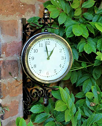 HH Home Hut Outdoor Garden wall Station Clock & Temperature with Bracket, swivels 21cm face