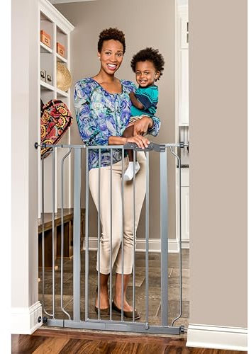 Regalo Easy Step Extra Tall Walk Thru Baby Gate, Bonus Kit, Includes 4-Inch Extension Kit, Pressure Mount Kit and Wall Cups and Mounting Kit, Platinum
