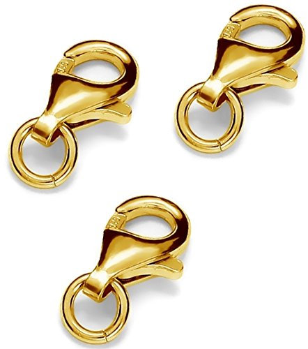 My-Bead 3 Stück Karabinerverschlüsse 9mm 925 Sterling Silber 18K Gold doppelt vergoldet in Juweliers- Qualität