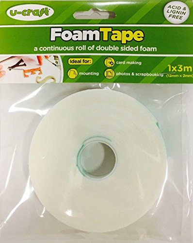 Rouleau de ruban adhésif U-craft - Double-face - En mousse - 12 mm x 3 m - 2 mm d'épaisseur - Blanc