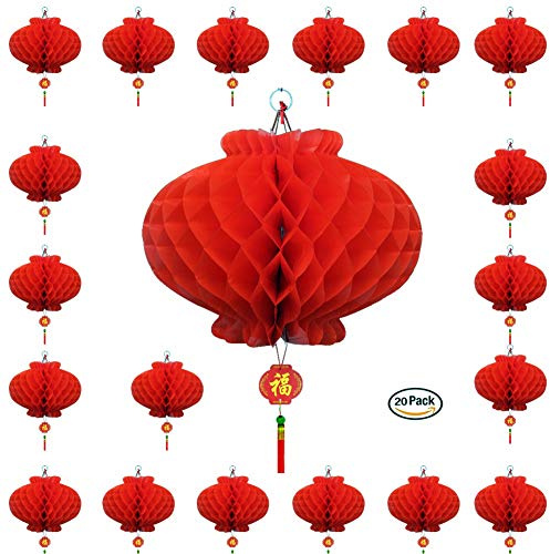 2019 Chinese Couplets Spring festival Capodanno decorazioni adesivi murali poesia rosso lanterna Duilian sfondo rosso busta China Chunlian Art Gift Pack (26PIECE) 20pack lanterns 7.9