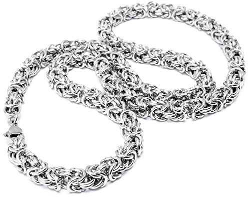 Schmuck-Checker Edelstahl Königskette aus 1000 Ringen silber poliert glänzend Byzantiner Halskette Herren Kette 60cm