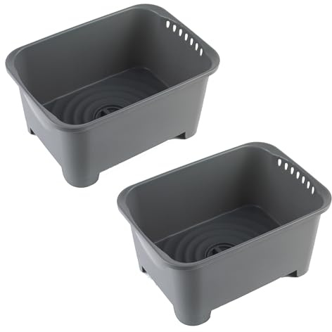 Beldray COMBO-6043 Kitchen Washing Up Bowl with Drainer – Set of 2 Cleaning Sink Buckets with Plug, for Camping/Caravans, Washing Fruit, Dishes, Easy Drain Tub, Small & Compact Size, 8 L, Grey