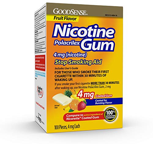 Good Sense Nicotine Polacrilex Coated Gum 4 mg (Nicotine), Light Yellow Fruit, 100 Count