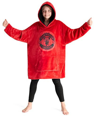 Manchester United F.C. Boys Oversized Fleece Hoodie, Hooded Poncho, Cosy Loungewear - Gifts for Boys