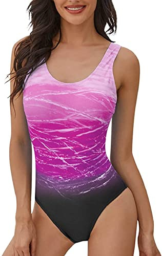heekpek One Piece Swimsuit Women Tummy Control Swimsuit High Waisted Women Swimming Costume Vintage Swimsuits Swimwear, Purple, Size L