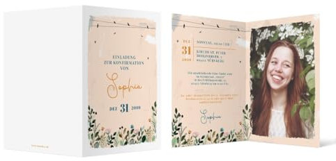 10 x Individuelle Konfirmation Einladungskarten Einladungen Klappkarten DIN A6 mit eigenem Foto - Frühlingsfreiheit