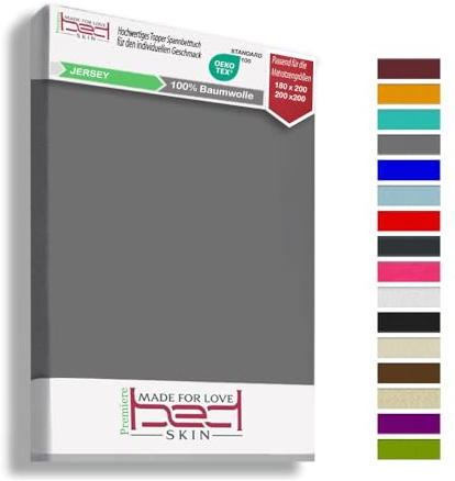 Bedskin Jersey Spannbettlaken 180x200 & 200x200 cm – 100% Baumwolle Spannbetttuch, weich & atmungsaktiv (Grau)