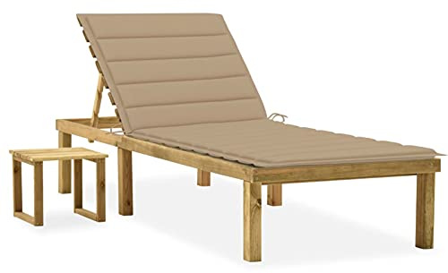 Susany Garten Sonnenliege mit Tisch Auflage Gartenliege Relaxliege Holzliege Gartenmöbel Liege Strandliege Freizeitliege Saunaliege 200 x 70 x (31,5-77) cm,Verstellbare Rückenlehne