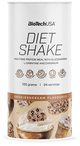 BioTechUSA Diet Shake | Alto en Proteína, Bajo en Grasa | Con Superalimentos, Cromo, Glucomanano, L-Carnitina | Bajo Contenido en Azúcar, Sin Aceite de Palma, 0,72 kg, cookies&cream_
