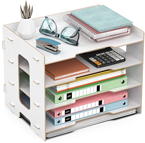 jopoo Büro-Aktenablage, A4 Schreibtisch-Organizer, 4-stöckiges Dokument/Papier/Briefablage (weiß)