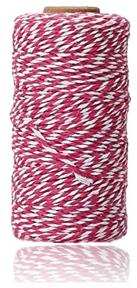 2mm Rose Red and White Cotton String, 100M Cotton Bakers Twine for Gift Packaging, DIY Arts and Crafts, Gardening, Cooking, Tying, Butcher Twine, Baking, Scrapbook, Home Decor and Christmas Ornament