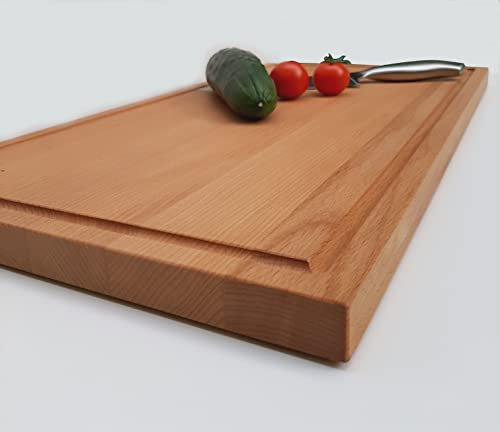 Schneidebrett BUCHE mit Saftrinne Brotschneidbrett Küchenbrett Brotzeitbrett Arbeitsplatte Kochfeldabdeckung Backbrett Teigbrett Kuchenbrett (61,5cm x 32,5cm x 2,5cm)