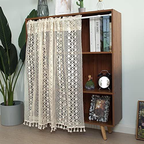 Boho Scheibengardinen Schiere Spitze Vorhang, Vintage Häkeln Kurze Vorhänge für Küche Café Schlafzimmer, Fenster Behandlung mit Shabby Chic handgemachte Spitze Quasten (Size : WxH 150x120cm/59x47inch