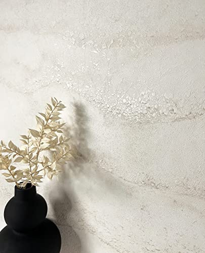 Newroom Tapete Creme Vlies Steinoptik - Modern 3D Felsen Steinmauer für Wohnzimmer Schlafzimmer